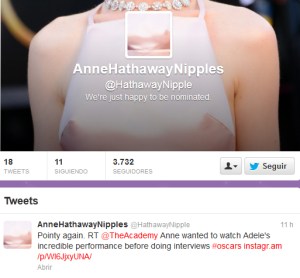 Los pezones de Anne Hathaway ya tienen cuenta de Twitter (Imágenes)