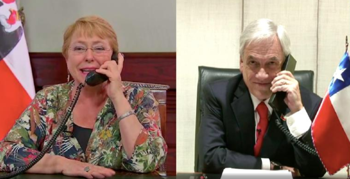 Bachelet telefonea a Piñera ante las cámaras de televisión para felicitarle