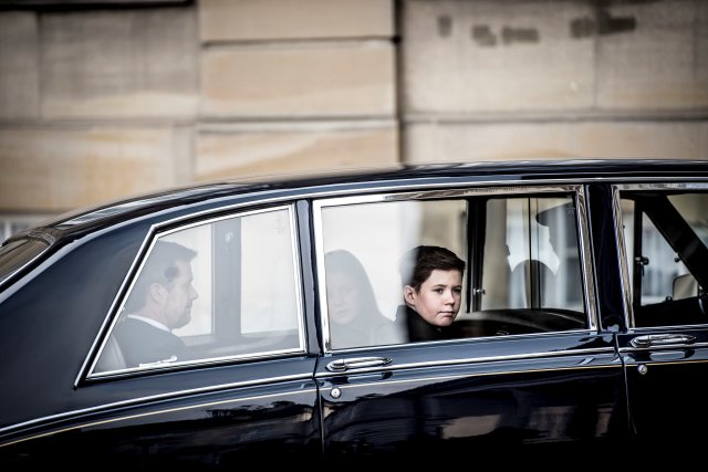 Prince Christian is seen in a royal car as Prince Henrik's casket arrives to Amalienborg Palace in Copenhagen, Denmark, February 15, 2018. Ritzau Scanpix Denmark/Mads Claus Rasmussen via REUTERS ATTENTION EDITORS - THIS IMAGE WAS PROVIDED BY A THIRD PARTY. DENMARK OUT. NO COMMERCIAL OR EDITORIAL SALES IN DENMARK.