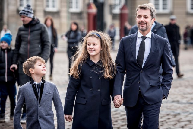Denmark's Prince Vincent, Princess Isabella and Crown Prince Frederik walk near Amalienborg Palace in Copenhagen, Denmark, February 15, 2018. Ritzau Scanpix Denmark/Mads Claus Rasmussen via REUTERS ATTENTION EDITORS - THIS IMAGE WAS PROVIDED BY A THIRD PARTY. DENMARK OUT. NO COMMERCIAL OR EDITORIAL SALES IN DENMARK.