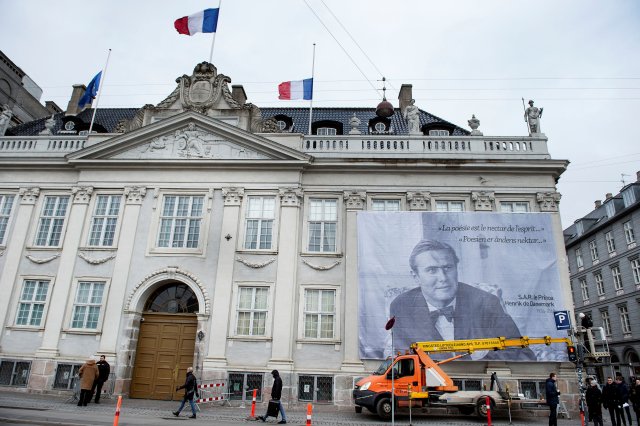 A portrait of Prince Henrik is displayed at the French Embassy in Copenhagen, Denmark, February 15, 2018. Ritzau Scanpix Denmark/Liselotte Sabroe via REUTERS ATTENTION EDITORS - THIS IMAGE WAS PROVIDED BY A THIRD PARTY. DENMARK OUT. NO COMMERCIAL OR EDITORIAL SALES IN DENMARK.