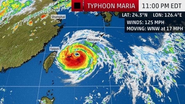 Taiwán se libra de daños de importancia por el tifón María, que se debilita