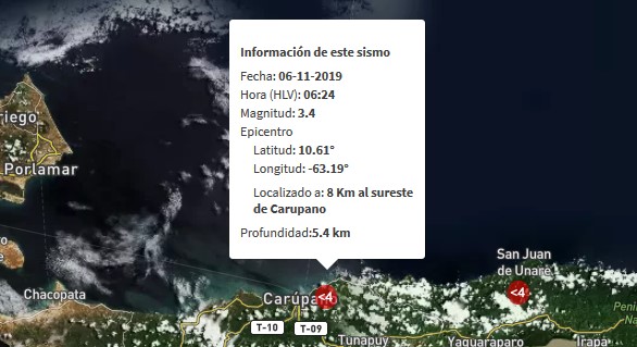 Sismo de magnitud 3.4 al sureste de Carúpano