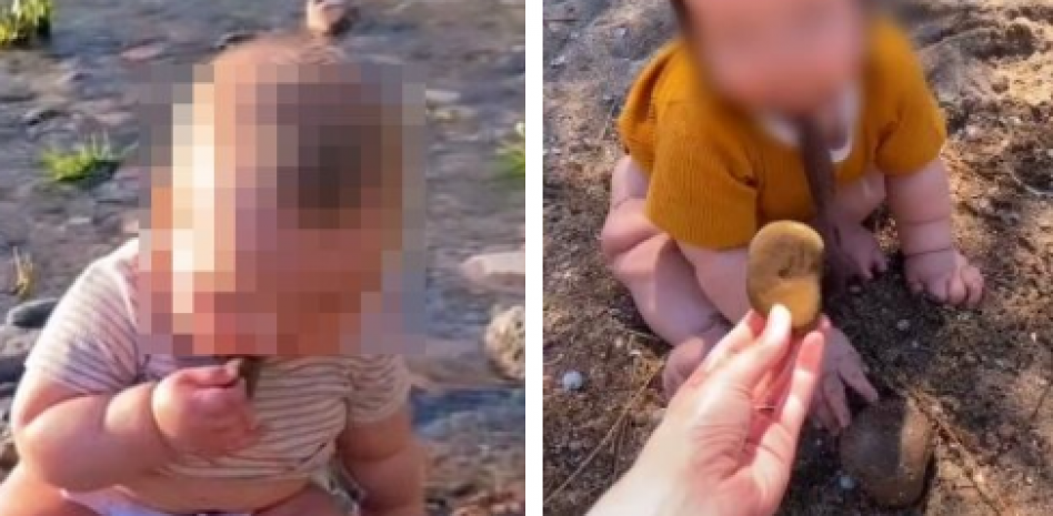 Polémica en Arizona: Una madre anima a su bebé a comer piedras, palos y arena (Video)