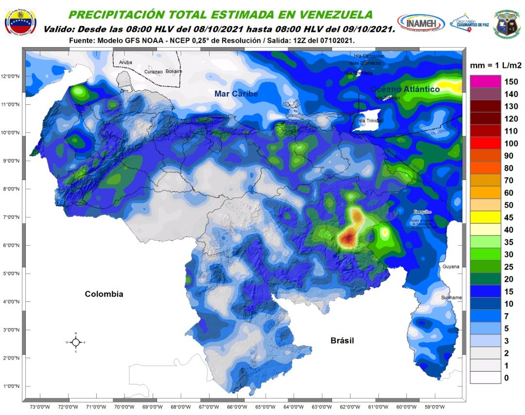 Áreas nubladas y descargas eléctricas en Venezuela: El pronóstico de Inameh para este #8Oct