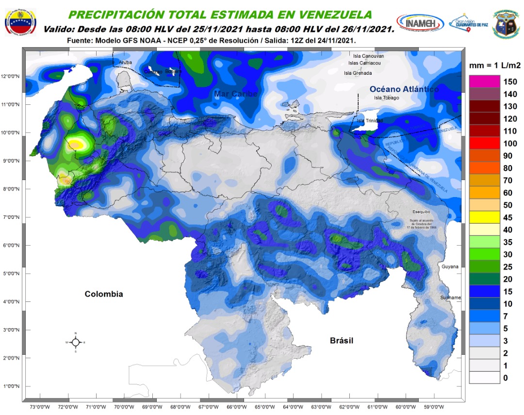 Nubosidad, lluvias y actividad eléctrica en parte de Venezuela: El pronóstico de Inameh para este #25Nov