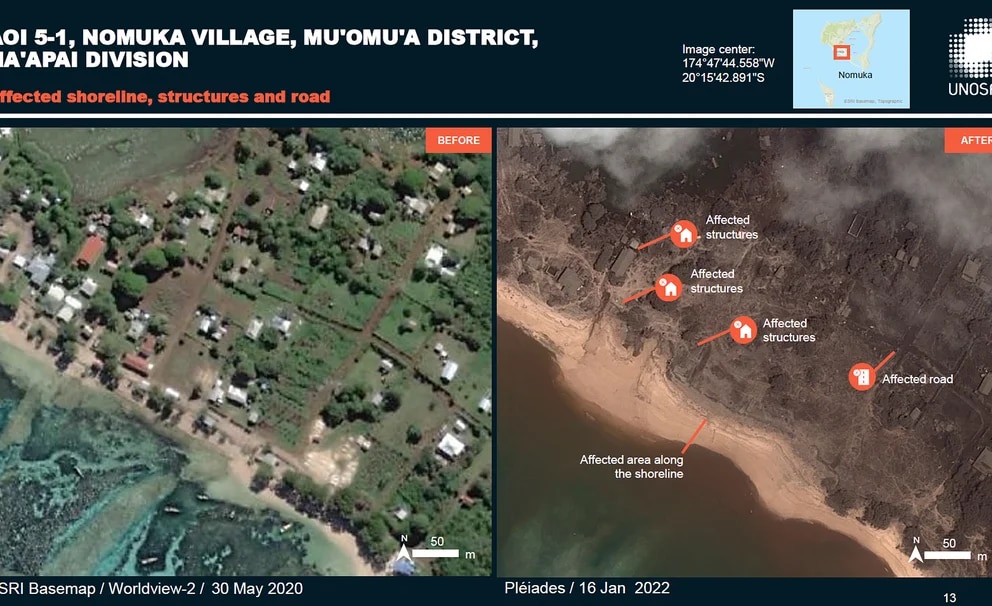 Las impactantes fotos de Tonga antes y después del devastador tsunami