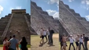 Turista se subió a la pirámide de Chichén Itzá y al bajar lo recibieron a los palazos (VIDEO)